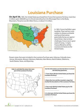 The Louisiana Purchase | Worksheet | Education.com | Homeschool social ...