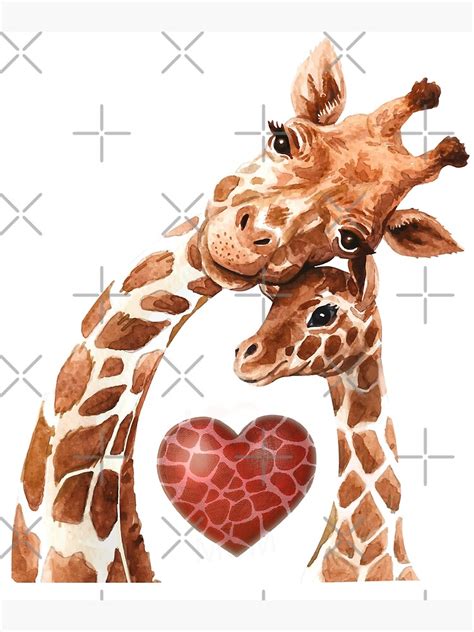 Giraffe Mom Heart Baby Giraffes Lover Poster For Sale By Allwellia