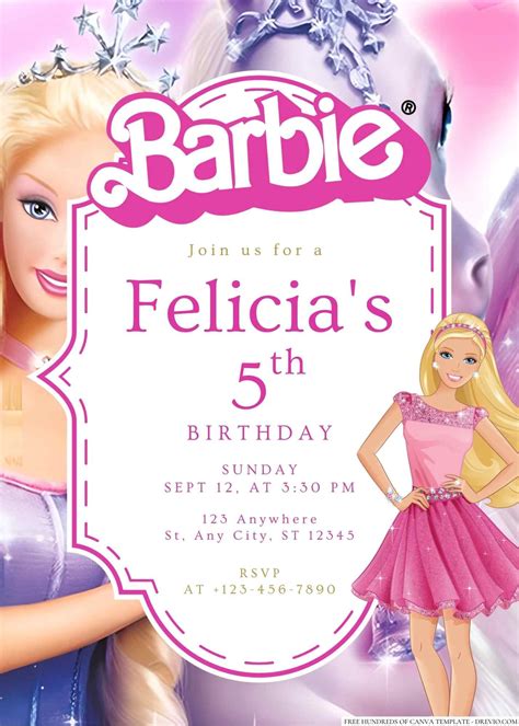 16 Barbie Canva Birthday Invitation Templates Barbie Birthday