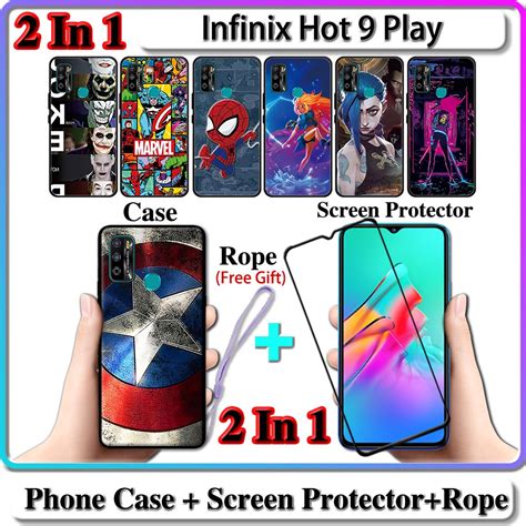 2 IN 1 เคส Infinix Hot 9 Play พรอมกระจกนรภยกนรอยหนาจอโคงเซรามก LOL และ Hero Shopee Thailand