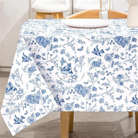 Amazon Anydesign Vintage Floral Tablecloth Blue White Flower