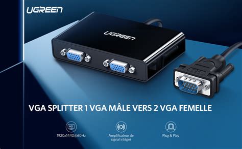 UGREEN Câble répartiteur VGA pour moniteur VGA en Y mâle vers 2 doubles