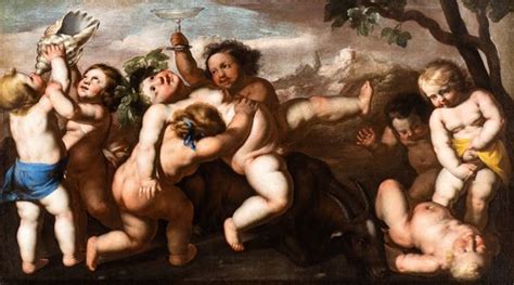 Artista Napoletano Xvii Secolo Baccanale Di Putti In Un Paesaggio