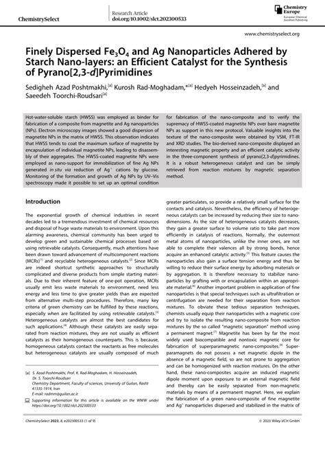 Finely Dispersed Fe3O4 And Ag Nanoparticles Adhered By Starch Nano