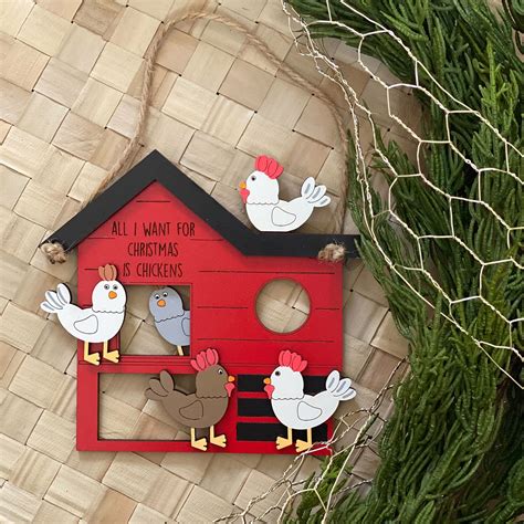 Personalizable Christmas Chicken Coop Ornament Farmhouse Chicken Orn Glowforge Shop