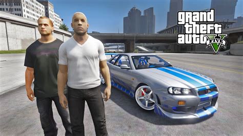 GTA 5 PAUL WALKER DOM Race R34 GTR EPIC Wheel Shifter Mod YouTube