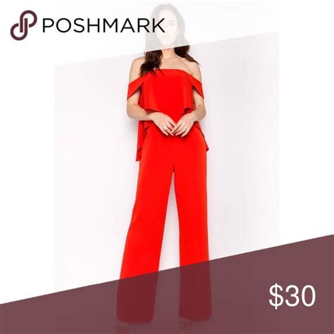 Red Off The Shoulder Jumpsuit Jumpsuit Clothes Design Wide Leg Jumpsuit