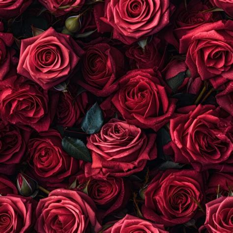 Premium AI Image A Wall Of Red Roses With Green Leaves