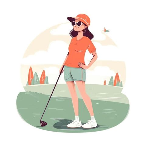 Premium Photo Girl Golfer Playing A Green Background Cartoon