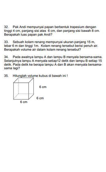 Soal Dan Kunci Jawaban Uas Pas Matematika Kelas Sd Mi Semester