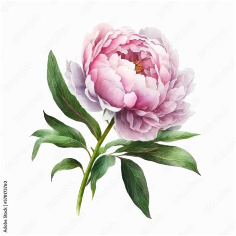 Beautiful pink peony on white background. Watercolor illustration of a light pink flower ...