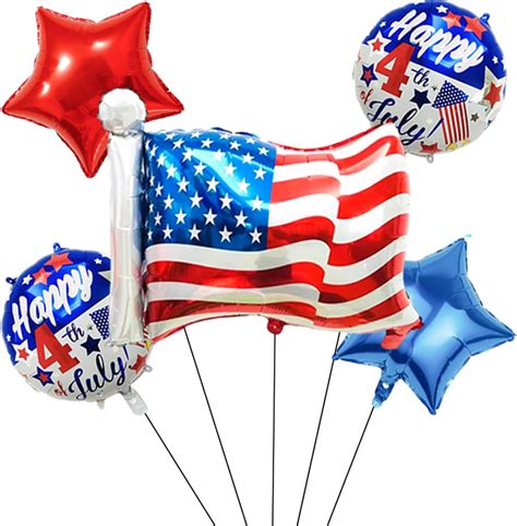 5pcs 4th Of July Balloons Red White And Blue Balloons