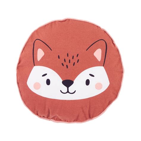 Coussin Rond 35cm Fairy Renard Terracotta Coton Avec Passepoil Leroy