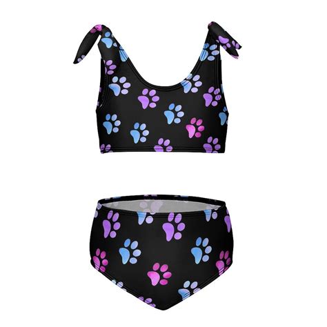 Pink Blue Purple Galaxy Paw Prints Girl S Piece Bikini Set Beach Sport Swimsuit Swimwear Y