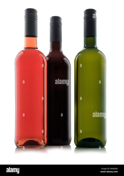 Group Of Blank Wine Bottles With White Red And Rose Wines Isolated On