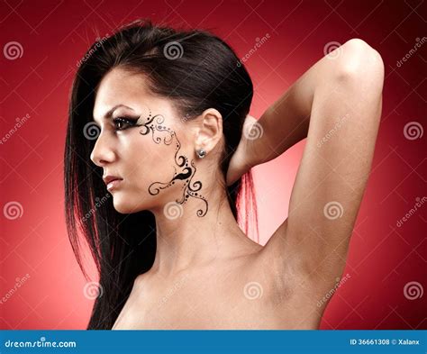 Beautiful Brunette With Facial Tattoo Stock Photo Image Of Hispanic Gorgeous 36661308