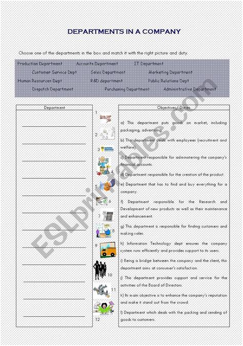 Departments In A Company Esl Worksheet By Spyingenglish