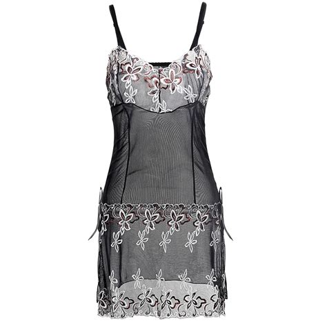 Plus Sizes Lingerie For Women Sexy Mesh Babydoll With Embroidered Floral And Side Slits Matching