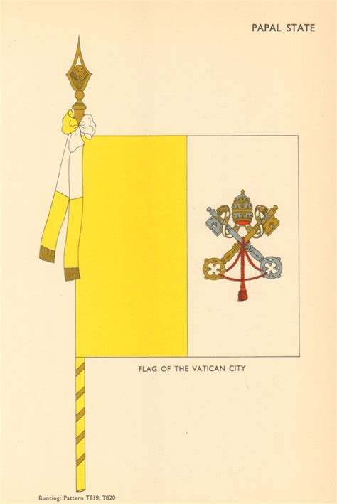 Vatican Flags Papal State Flag Of The Vatican City 1955 Old Vintage Print