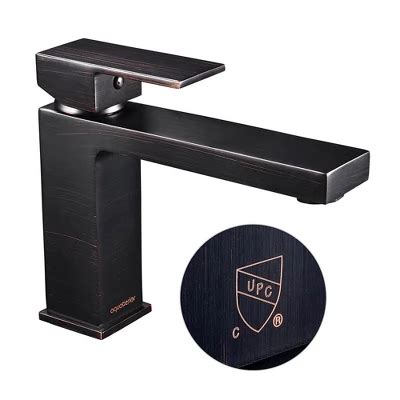 Aquaterior 1 Hole Bathroom Sink Faucet Square Single Handle Cold Hot Water Orb Oil Rubbed Bronze