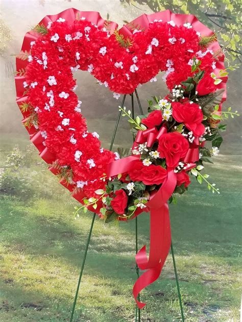 Red Open Heart Cemetery Wreath Red Roses Wreath Sympathy Etsy