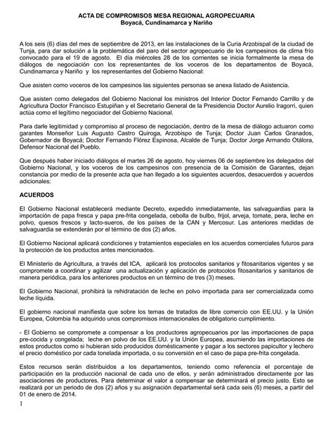 Acta De Compromisos Mesa Regional Agropecuaria Tunja Pdf