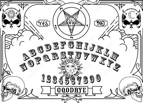 Ouija Board Graphic Template Black And White Symbols Of Moon Sun