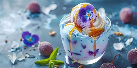 Premium Photo | Blue butterfly pea flower ice cream sundae with lychee ...