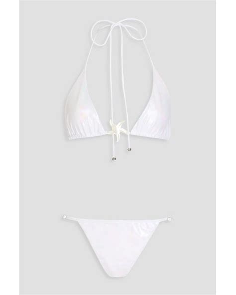 Leslie Amon Star Embellished Iridescent Stretch Triangle Bikini In