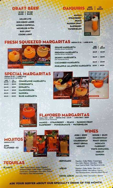 Cocktail Menu El Paso Mexican Grill Carencro La