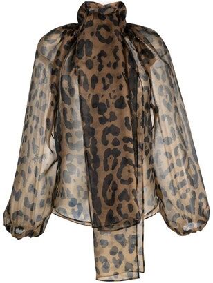 Atu Body Couture Leopard Print Pussy Bow Sheer Blouse ShopStyle Tops