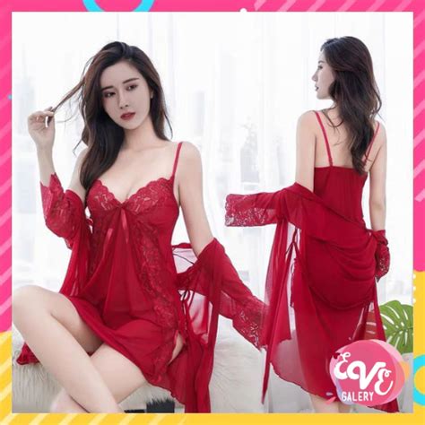 Jual Ɛѵҽ Lingerie Set Piyama Baju Tidur Seksi Renda Seksi Jubah Kimono Set Lembut Shopee