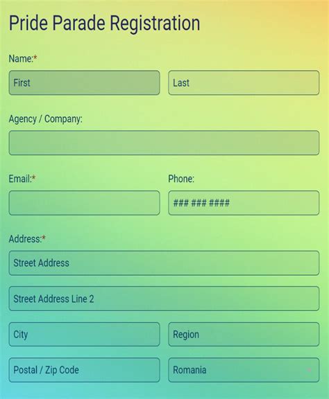 Pride Parade Registration Template Formbuilder