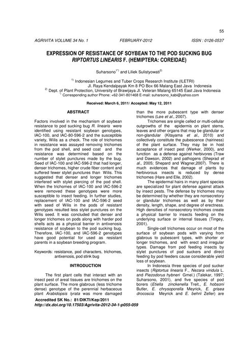 PDF EXPRESSION OF RESISTANCE OF SOYBEAN TO THE POD SUCKING BUG