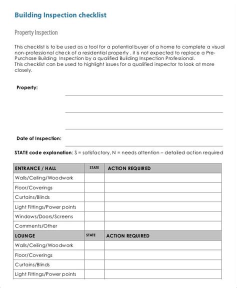 Printable Building Inspection Checklist Template Printable Templates