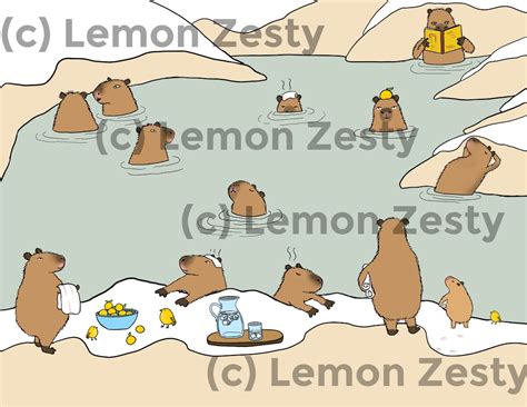 Cute Capybara Hot Springs Print Self Care Sunday Capys Etsy