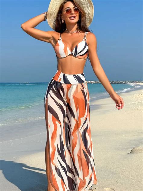 New Sexy Three Pieces Bikini Sets Swimsuit For Women Swimwear And High Split Beach Pants