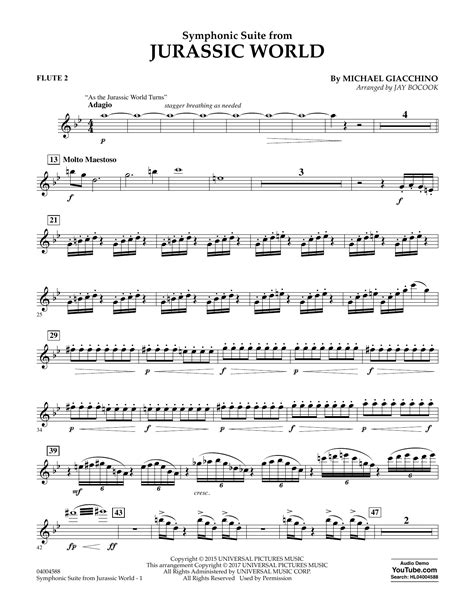 Jurassic World Symphonic Suite Flute 2 Sheet Music Jay Bocook Concert Band