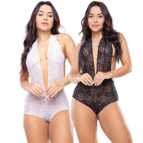 kit 2 Body Decote Frente Unica Sexy Rendado Lingerie Costa Nua Renda Sensual Melhor Preço