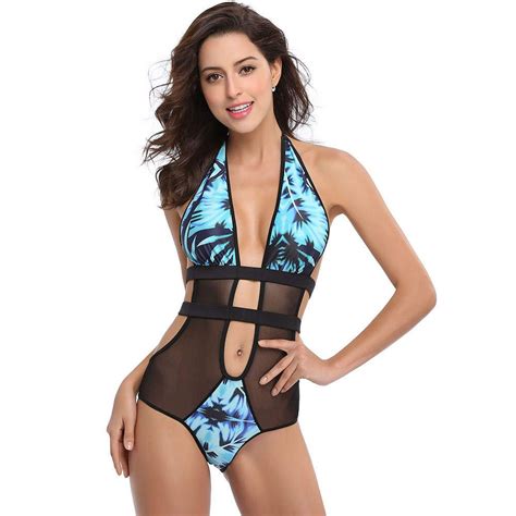 Sheer Mesh Splicing Sexy Floral Print One Piece Swimsuit Swim