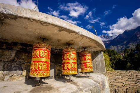 Prayer Wheel in Nepal Buddhist Temple Stock Photo - Image of mountain ...