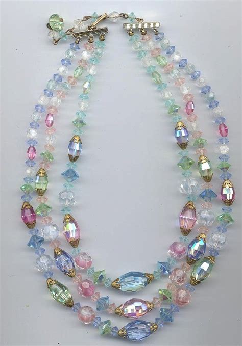 Fantastic 3 Strand Vintage Crystal Necklace In Pastels All Etsy