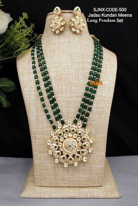 Grey Traditional Jadau Kundan Meena Long Pendant Set At Rs 2000 Piece