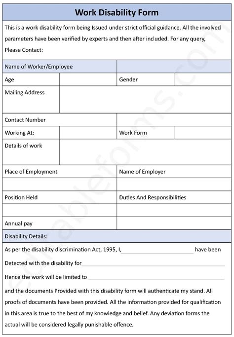 Work Disability Form Editable Pdf Forms