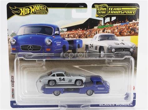 Mattel hot wheels Mercedes benz Truck Car Transporter With 300sl N 54 Racing 1955 1 64 Modrá