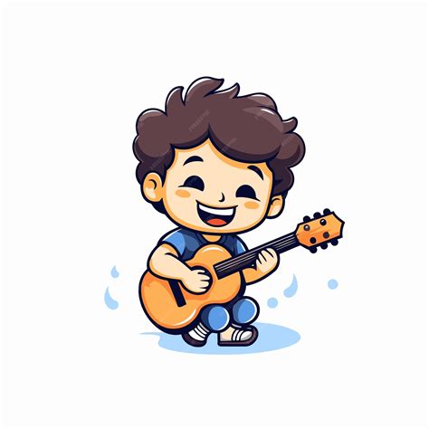 Premium Vector Cute Little Boy Playing Guitar Cartoon Vector