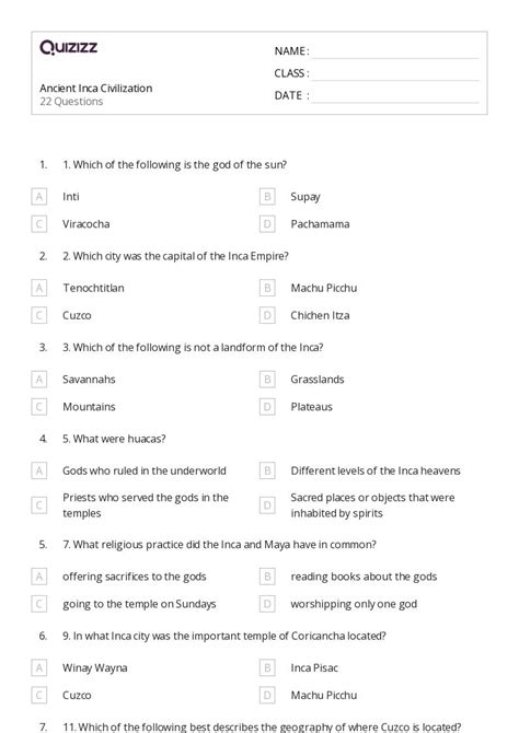 50 Inca Civilization Worksheets On Quizizz Free Printable