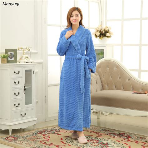 Womens Winter Solid Coral Fleece Homewear long robes sleepwear Dressing ...