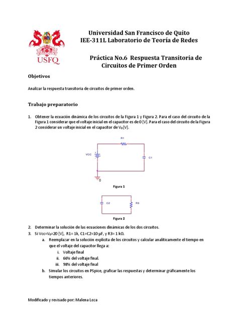 Practica 6 Respuesta Transitoria De Circuitos De Primer Orden Descargar Gratis Pdf