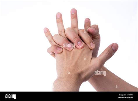 Man Hand Massaging His Hand And Fingers Isolated White Background